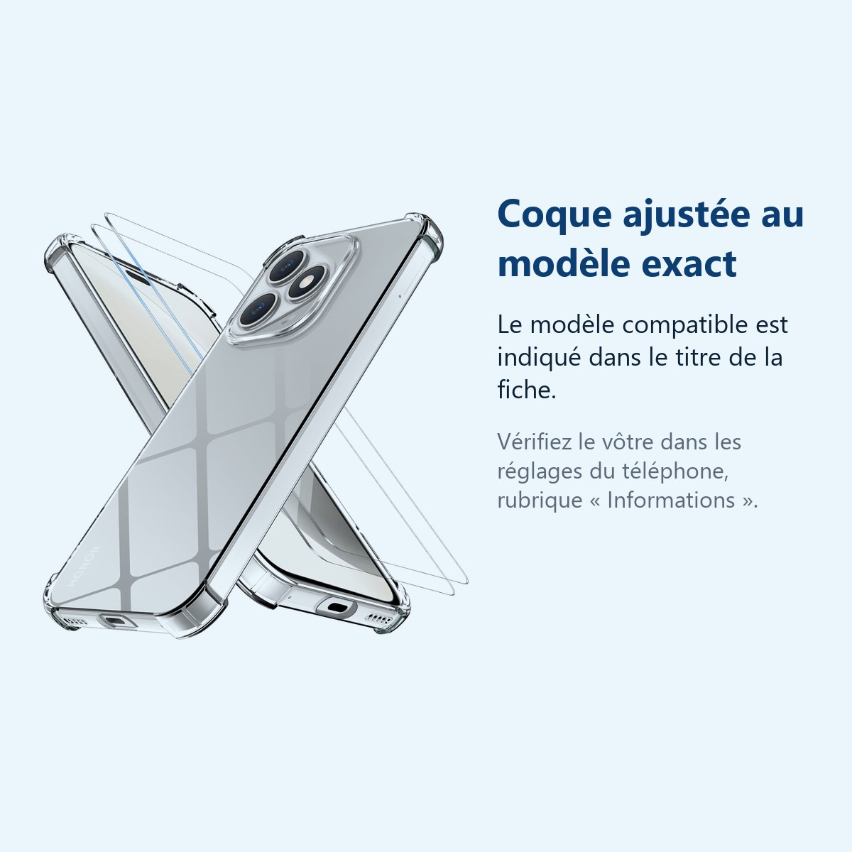 Accessoire ajusté au modèle exact – Coque Silicone Transparente Angles Renforces + 2 Verres Trempes Pour Honor 400 Lite