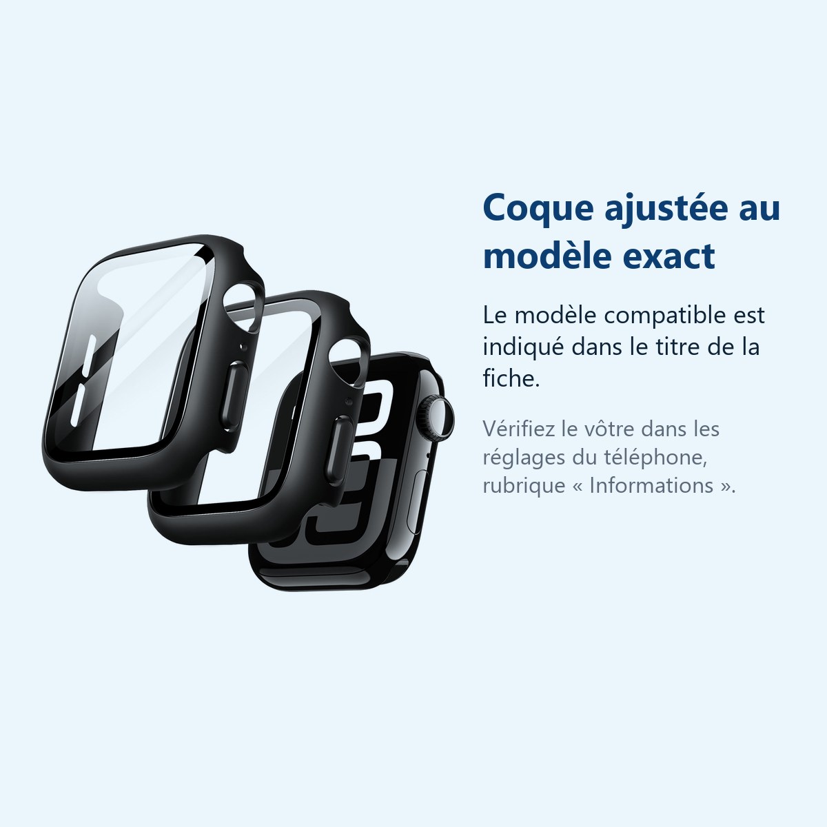 Accessoire ajusté au modèle exact – Coque de protection rigide Pack x2 pour Apple Watch 42mm Couleur Noir