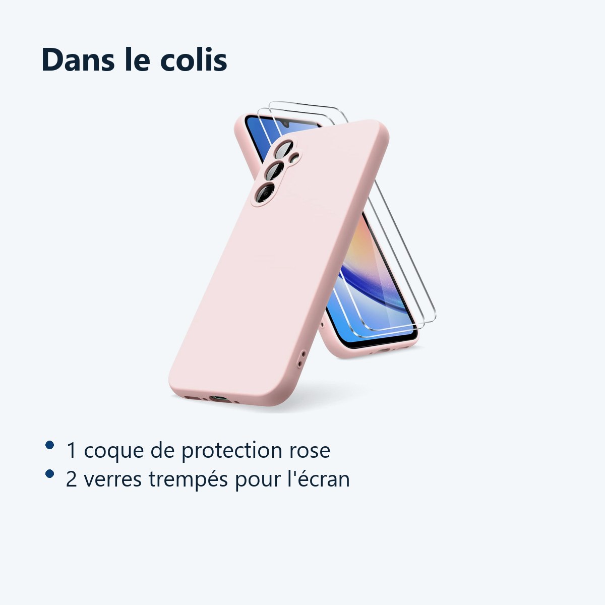 Contenu du colis – Coque Rose pour Samsung Galaxy A34 5G (6,6 pouces) et 2 Verres Trempé Film Protection Ecran