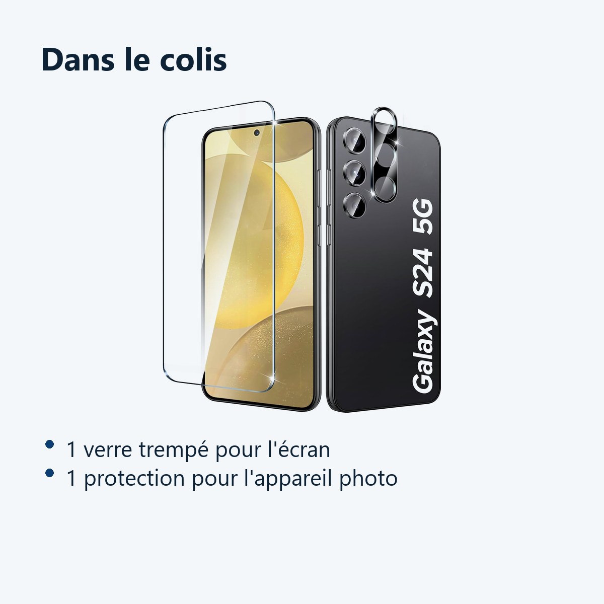 Contenu du colis – Verre Trempe et Protection Camera Arriere Pour Samsung Galaxy S24