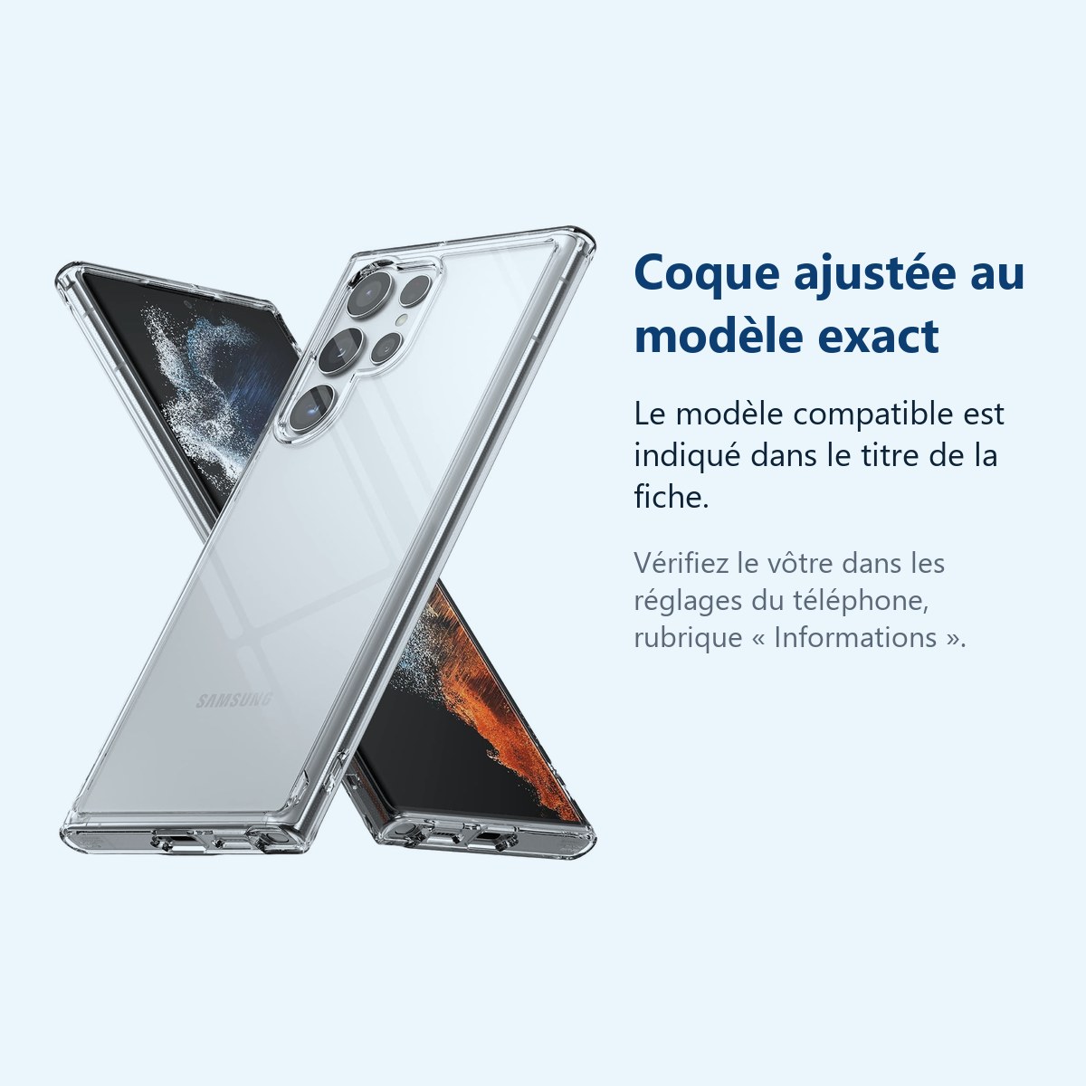 Accessoire ajusté au modèle exact – Coque Transparente pour Samsung Galaxy S22 Ultra (6,8 pouces)