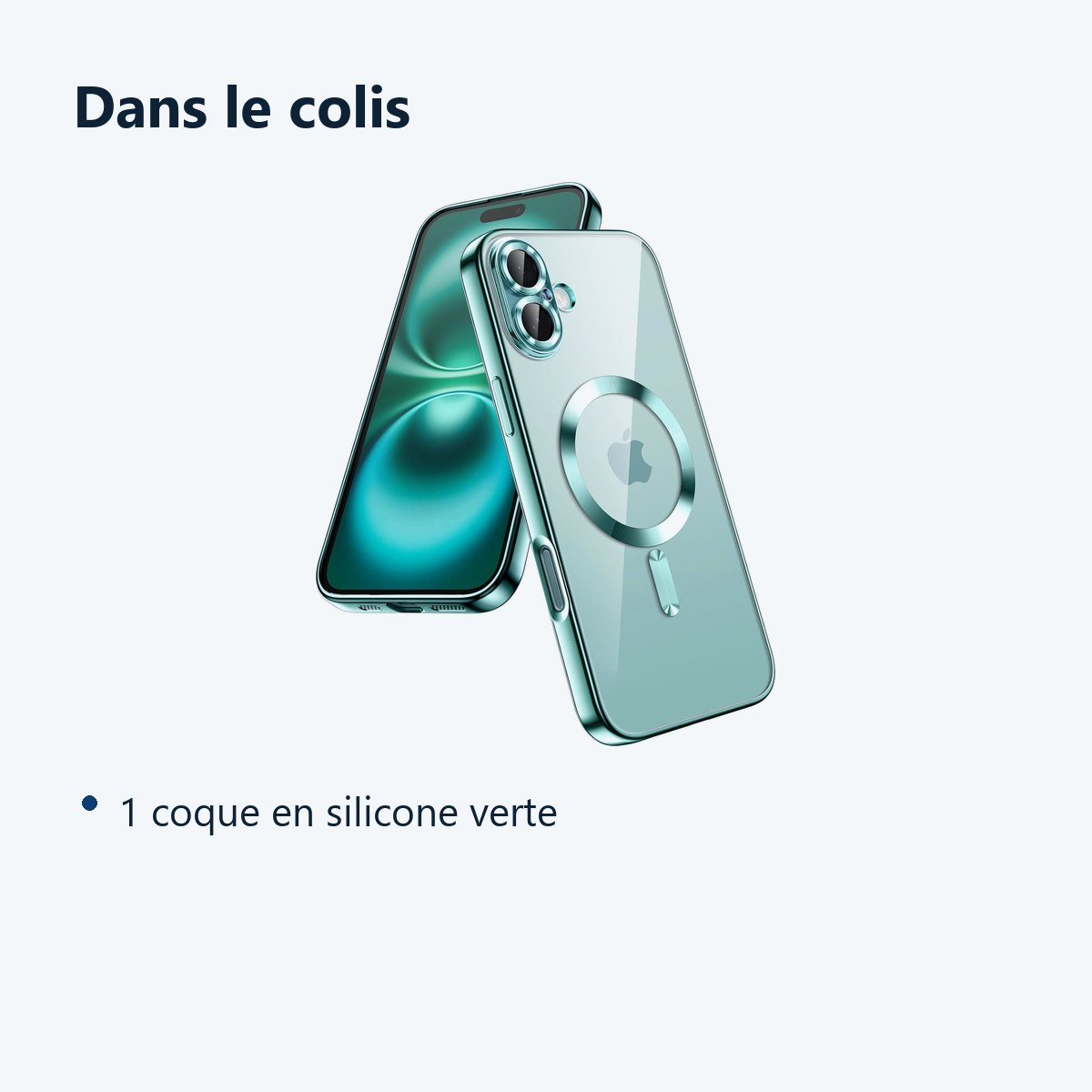 Contenu du colis – Coque Silicone Pour iPhone 16 Couleur Vert Compatible Magsafe