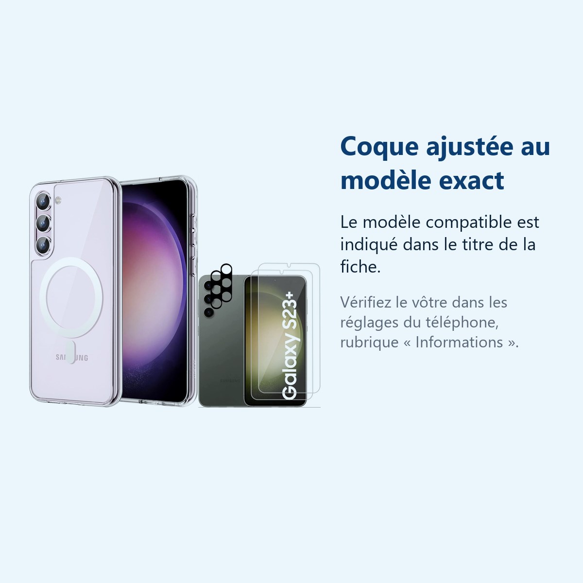 Accessoire ajusté au modèle exact – Coque Silicone Transparente Compatible Magsafe + Verres Trempes et Protections Camera Arr