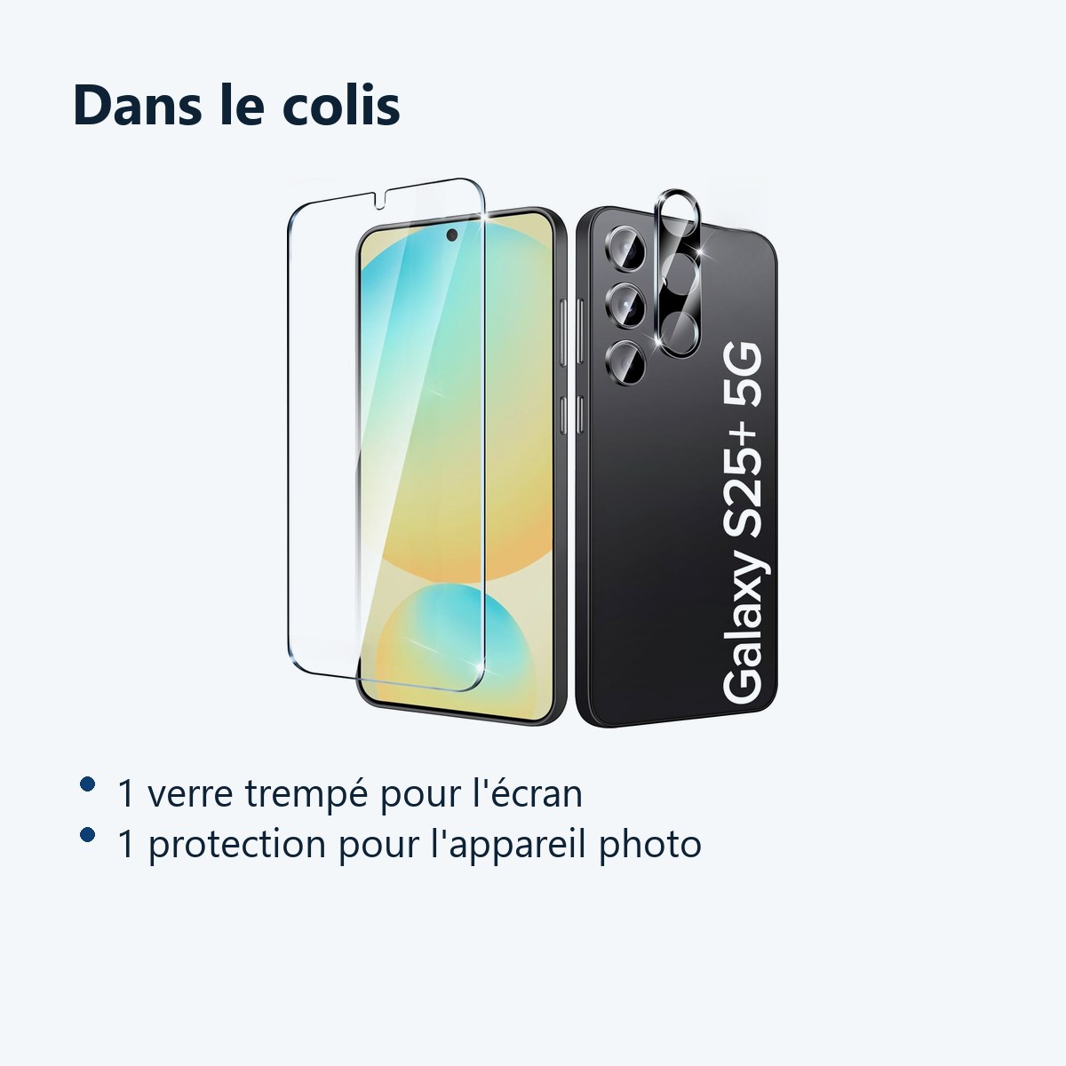 Contenu du colis – Verre Trempe et Protection Camera Arriere Pour Samsung Galaxy S25 Plus
