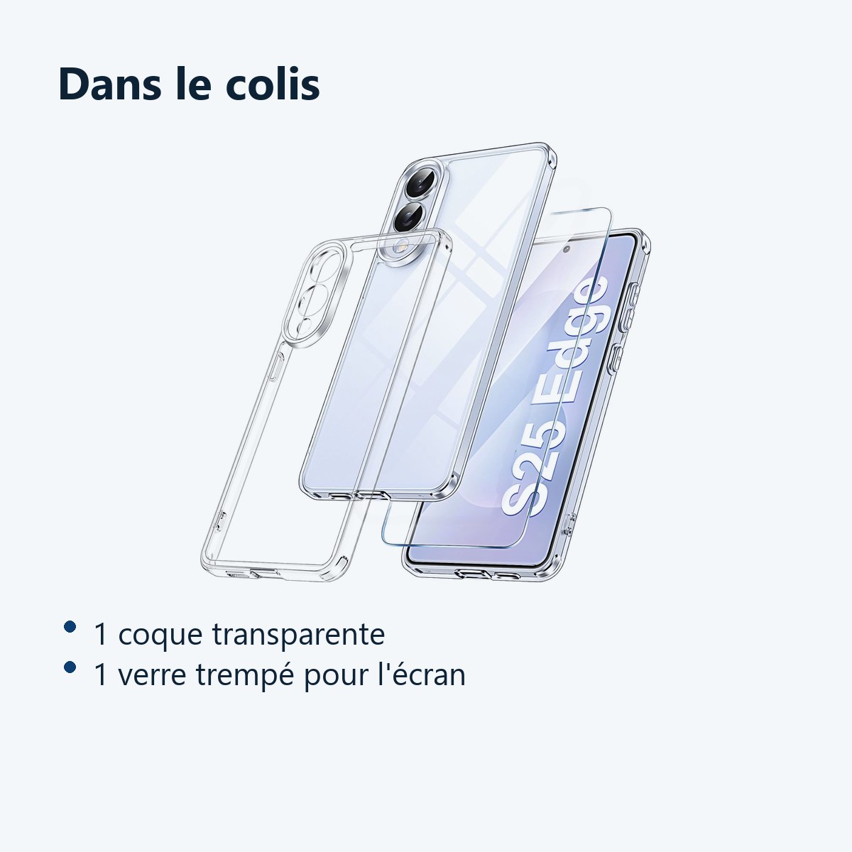 Contenu du colis – Coque Pour Samsung Galaxy S25 Edge Silicone Transparente Angles Renforces + Verre Trempe