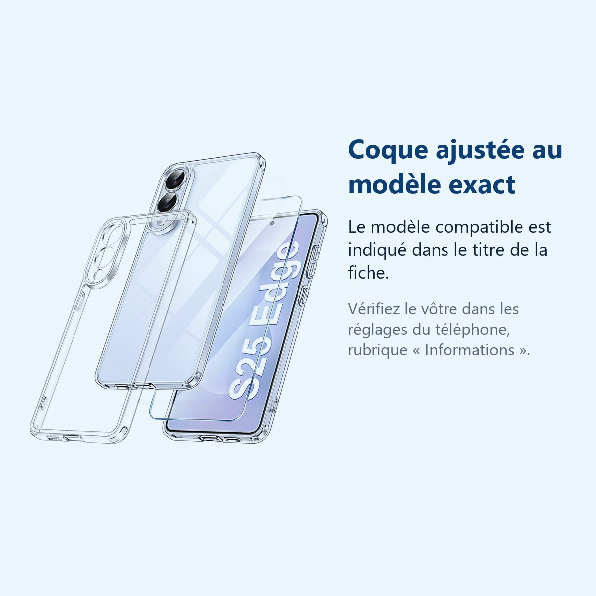 Accessoire ajusté au modèle exact – Coque Pour Samsung Galaxy S25 Edge Silicone Transparente Angles Renforces + Verre Trempe