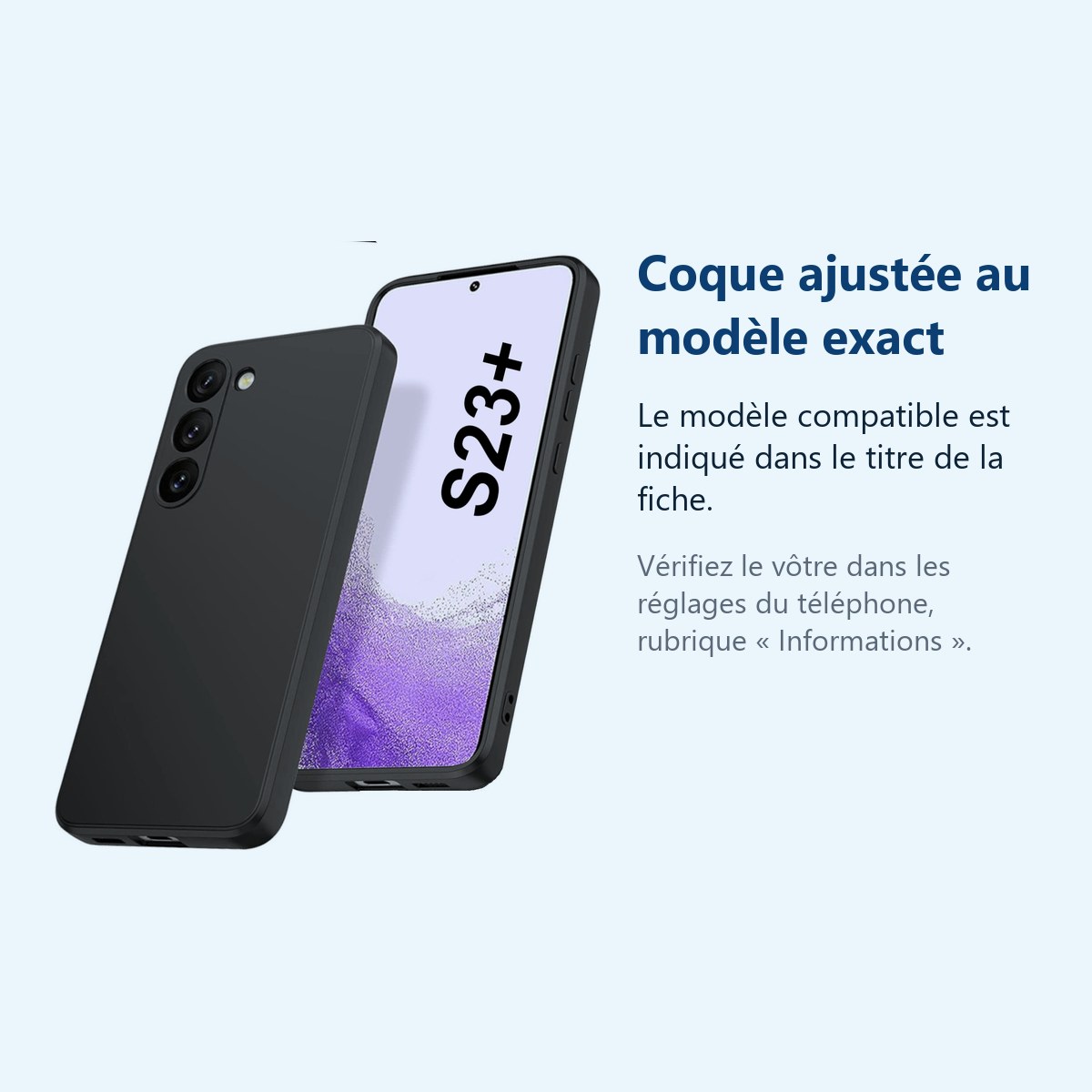 Accessoire ajusté au modèle exact – Coque Silicone Noir Pour Samsung Galaxy S23 Plus 5G