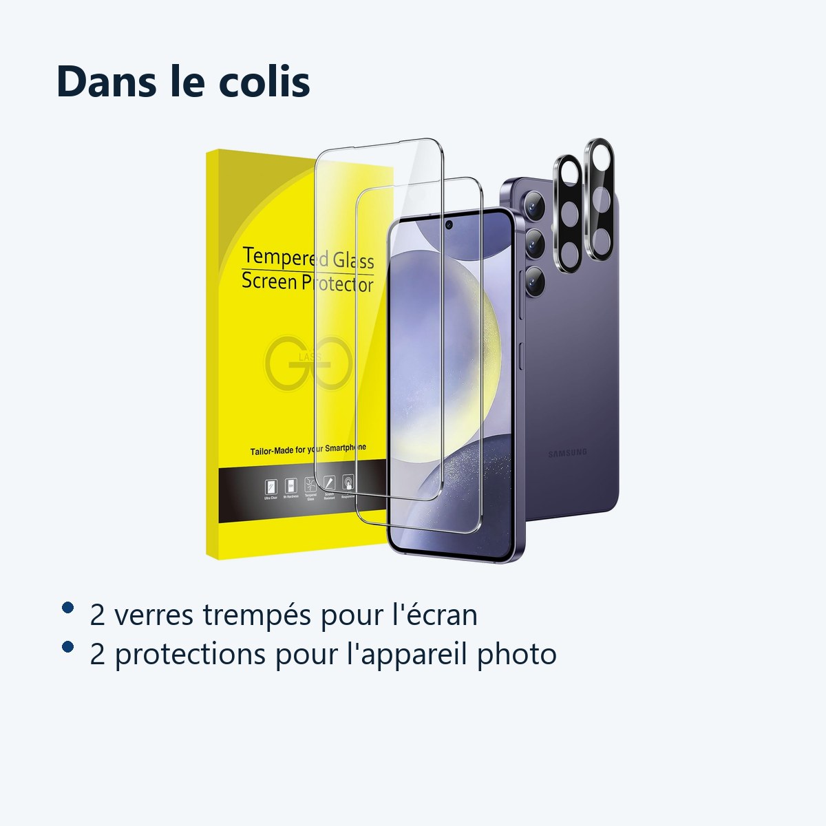 Contenu du colis – Verres Trempes et Protections Camera Arriere X2 Pour Samsung Galaxy S24 Plus