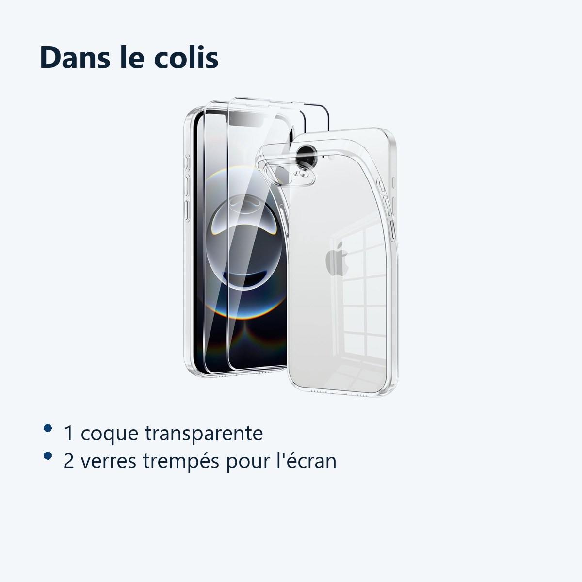 Contenu du colis – Coque Silicone Transparente + 2 Verres Trempes Pour iPhone 17e