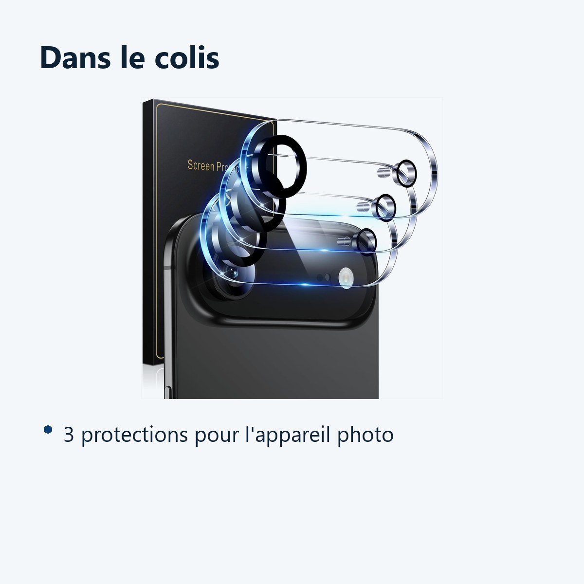 Contenu du colis – Verres Protection Camera Arriere Transparent X3 Pour iPhone 17 Air