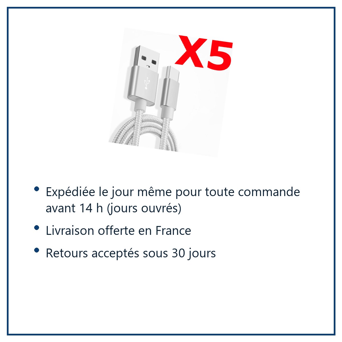 Expédition le jour même, livraison offerte, retours sous 30 jours – X5 Câble Metal Nylon Renforcé Chargeur USB/Type C Longueu