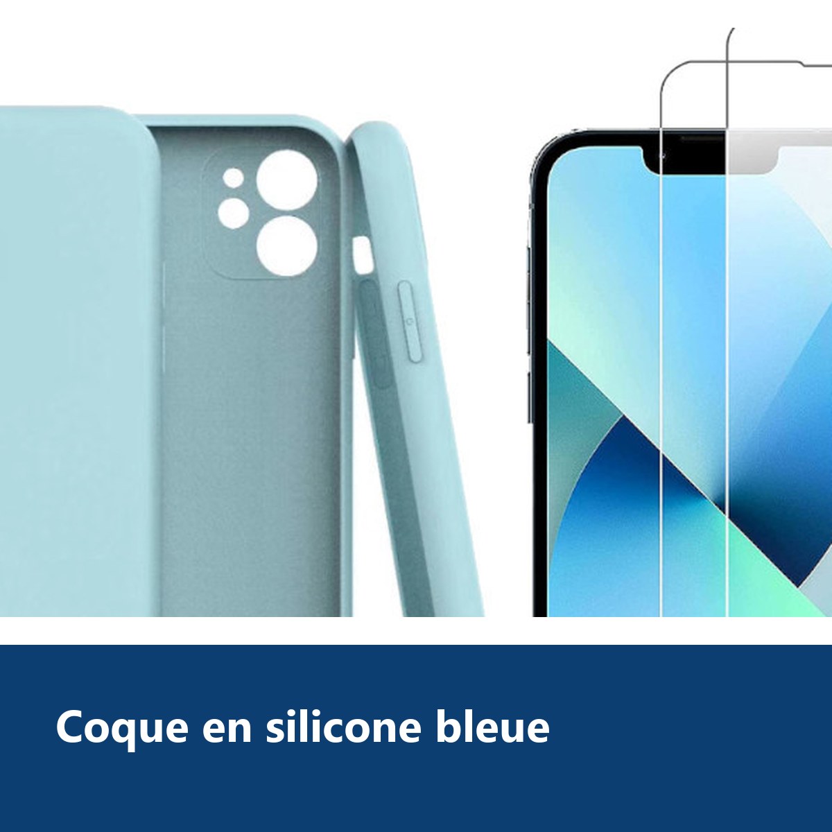 Vue de détail – Coque Silicone Pour iPhone 12 / iPhone 12 Pro Couleur Bleu Protection Objectif Appareil Photo + 2 Verres Trem