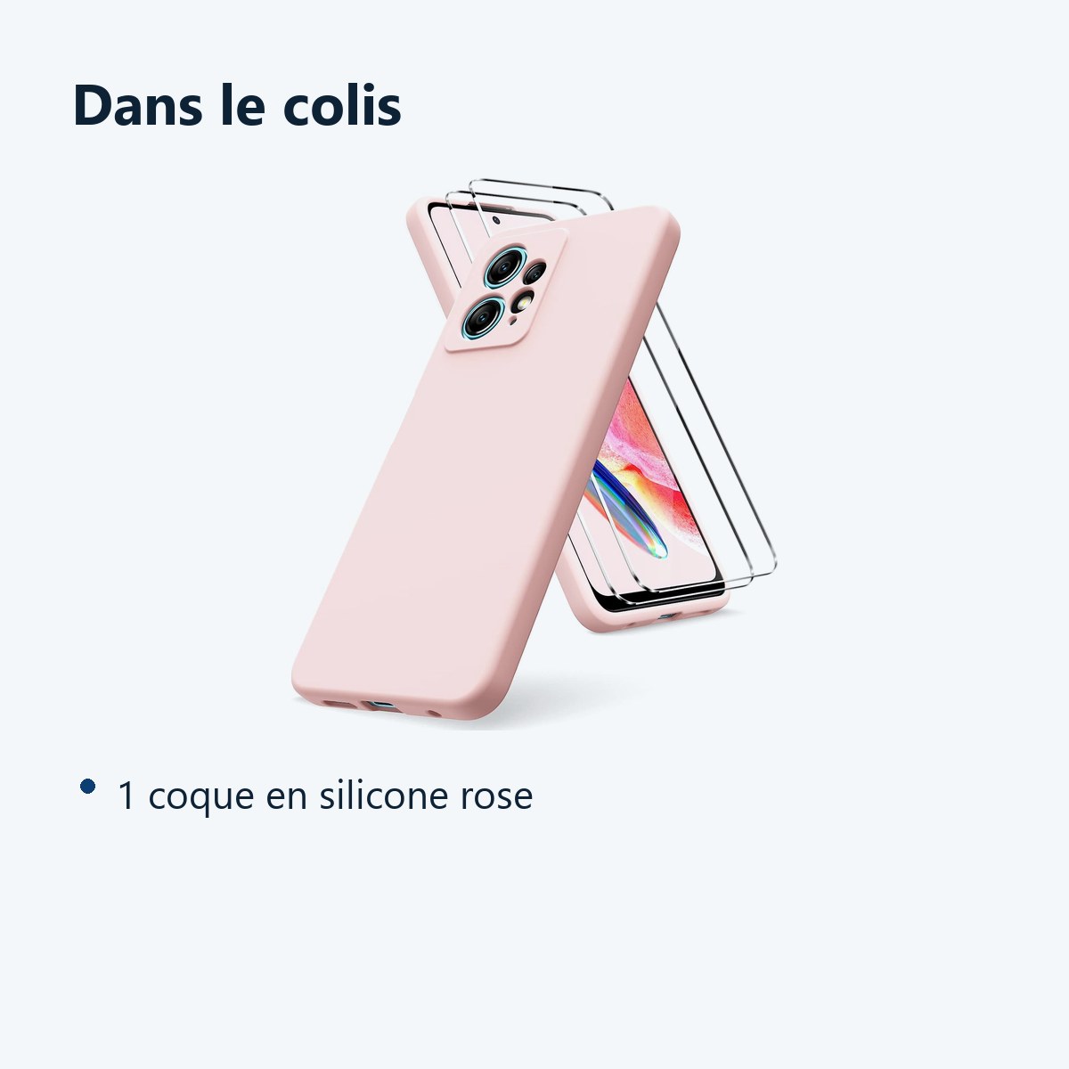 Contenu du colis – Coque Silicone Rose + 2 Vitres Protection Ecran Pour Xiaomi Redmi Note 12 4G