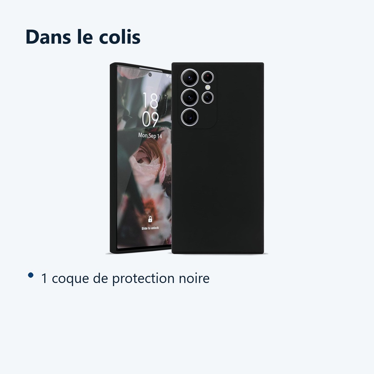 Contenu du colis – Coque Noir pour Samsung Galaxy S22 Ultra (6,8 pouces)