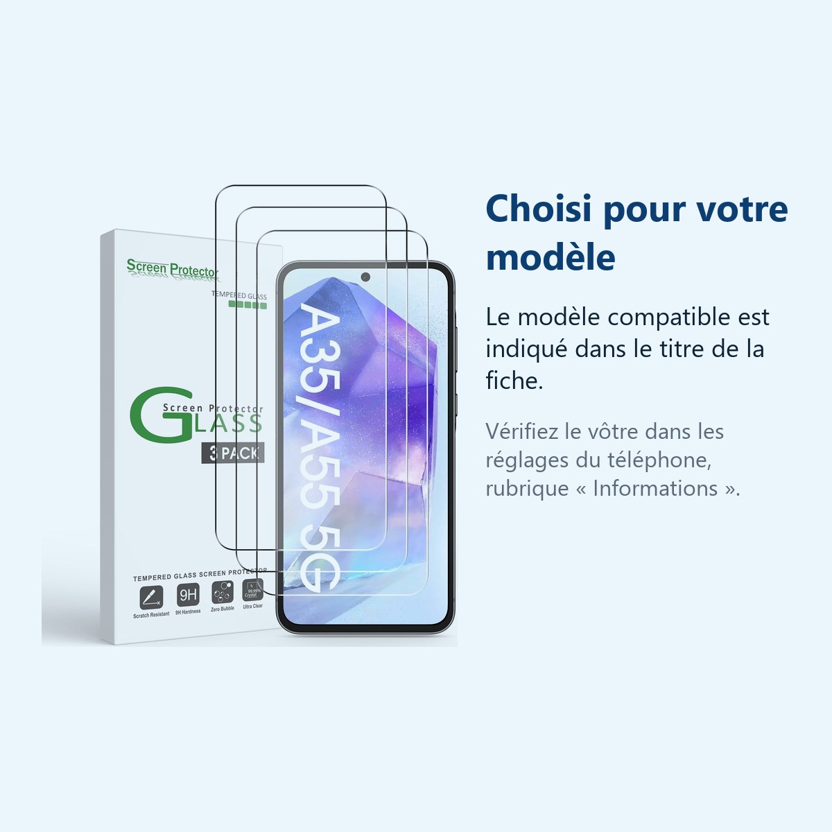Accessoire ajusté au modèle exact – Verres Trempes X3 Pour Samsung Galaxy A35 5G