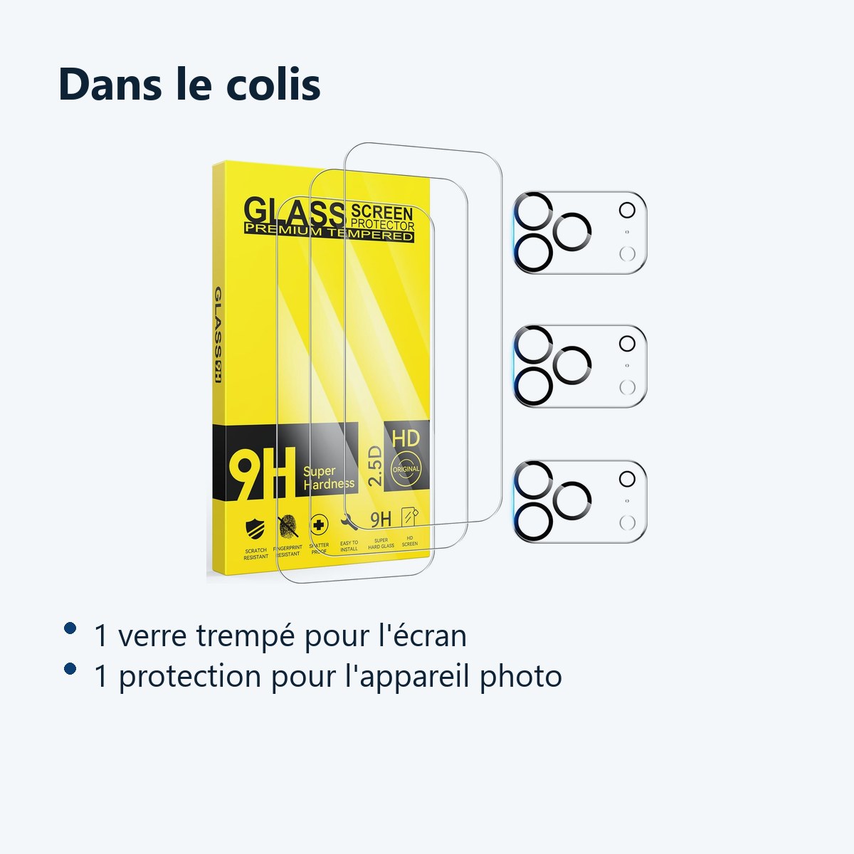 Contenu du colis – Verre Trempe et Protection Camera Arriere Transparent X3 Pour iPhone 17 Pro