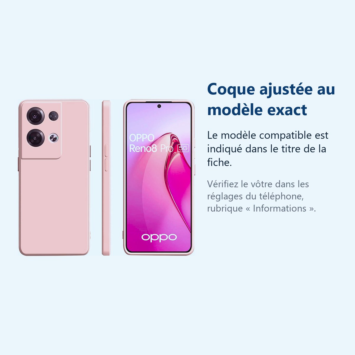 Accessoire ajusté au modèle exact – Coque Silicone Couleur Rose Pour Oppo Reno 8 Pro 5G