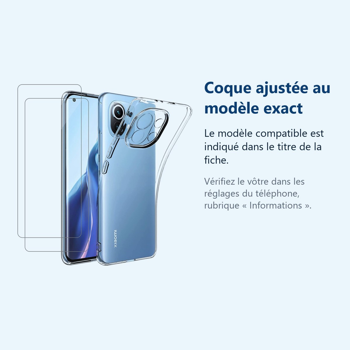 Accessoire ajusté au modèle exact – Coque Silicone Transparente + 2 Verres Trempes Pour Xiaomi Mi 11 Lite 5G NE