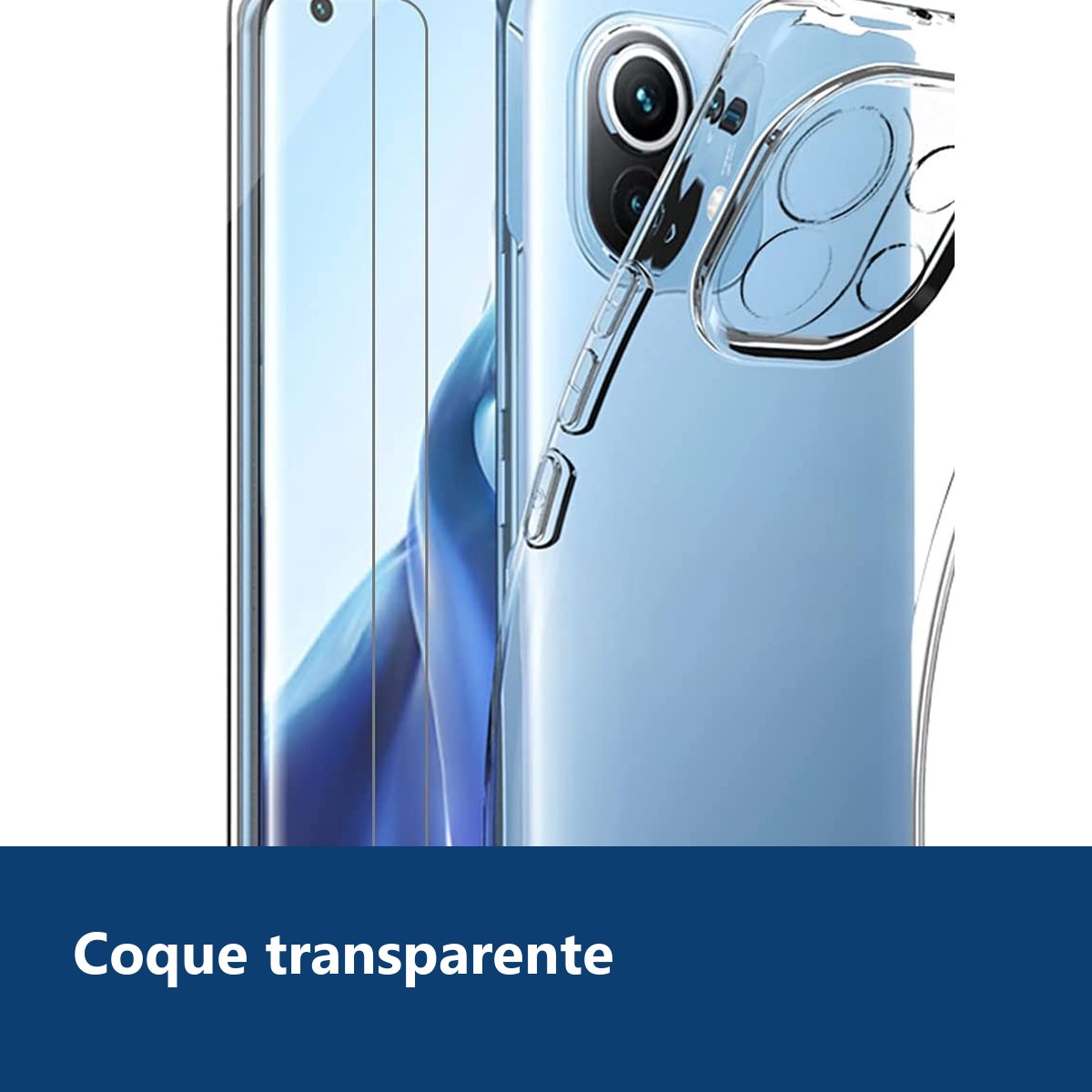 Vue de détail – Coque Silicone Transparente + 2 Verres Trempes Pour Xiaomi Mi 11 Lite 5G NE