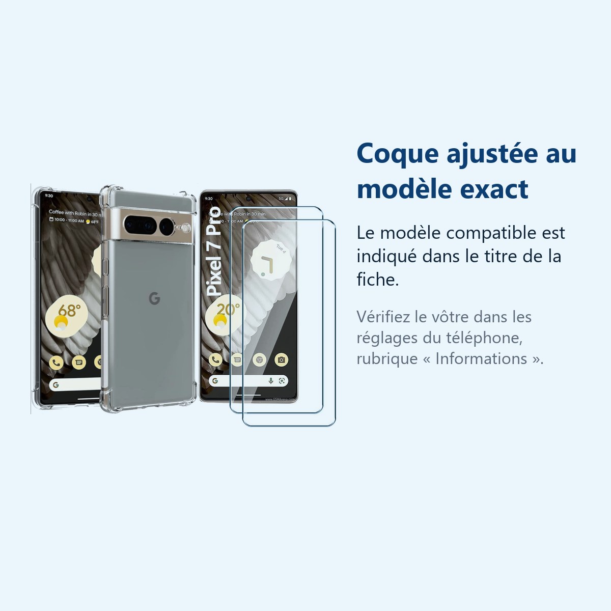 Accessoire ajusté au modèle exact – Coque Silicone Angles Renforces + 2 Vitres Protection Ecran Pour Google Pixel 7 Pro 5G
