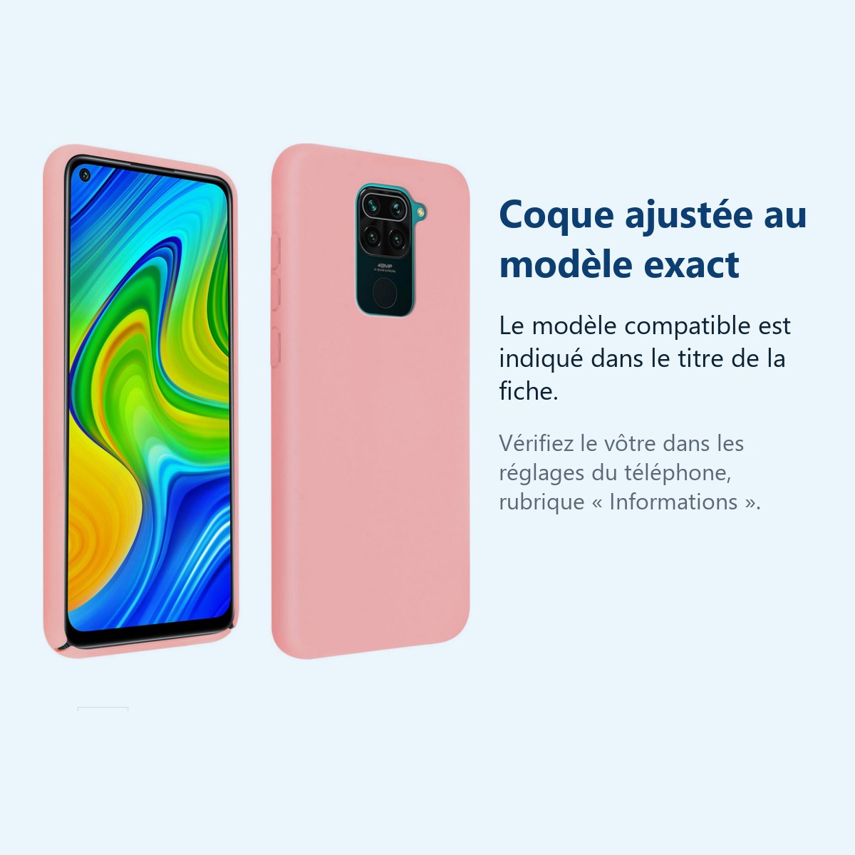 Accessoire ajusté au modèle exact – Coque Silicone Couleur Rose Pour Xiaomi Redmi Note 9S / Redmi Note 9 Pro
