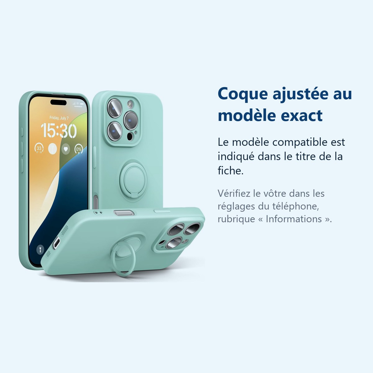 Accessoire ajusté au modèle exact – Coque Silicone Pour iPhone 16 Pro Max Couleur Vert Avec Anneau Support