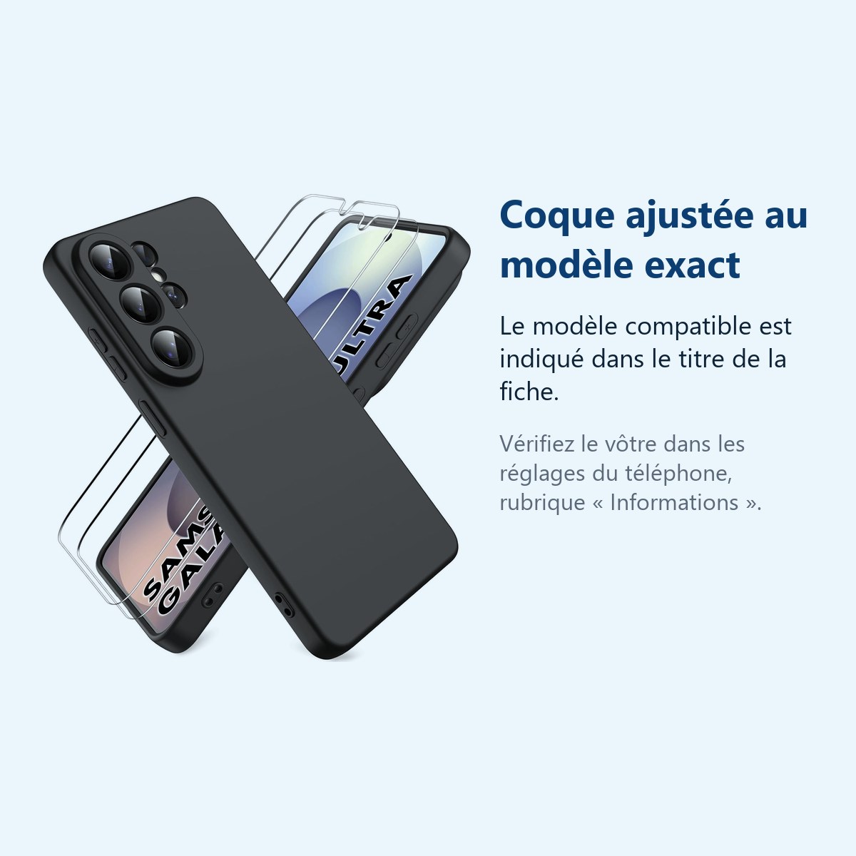 Accessoire ajusté au modèle exact – Coque Pour Samsung Galaxy S26 Ultra Silicone Noir + 2 Verres Trempes