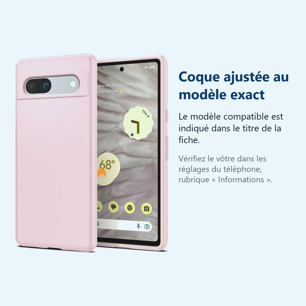 Accessoire ajusté au modèle exact – Coque Silicone Couleur Rose Pour Google Pixel 7A