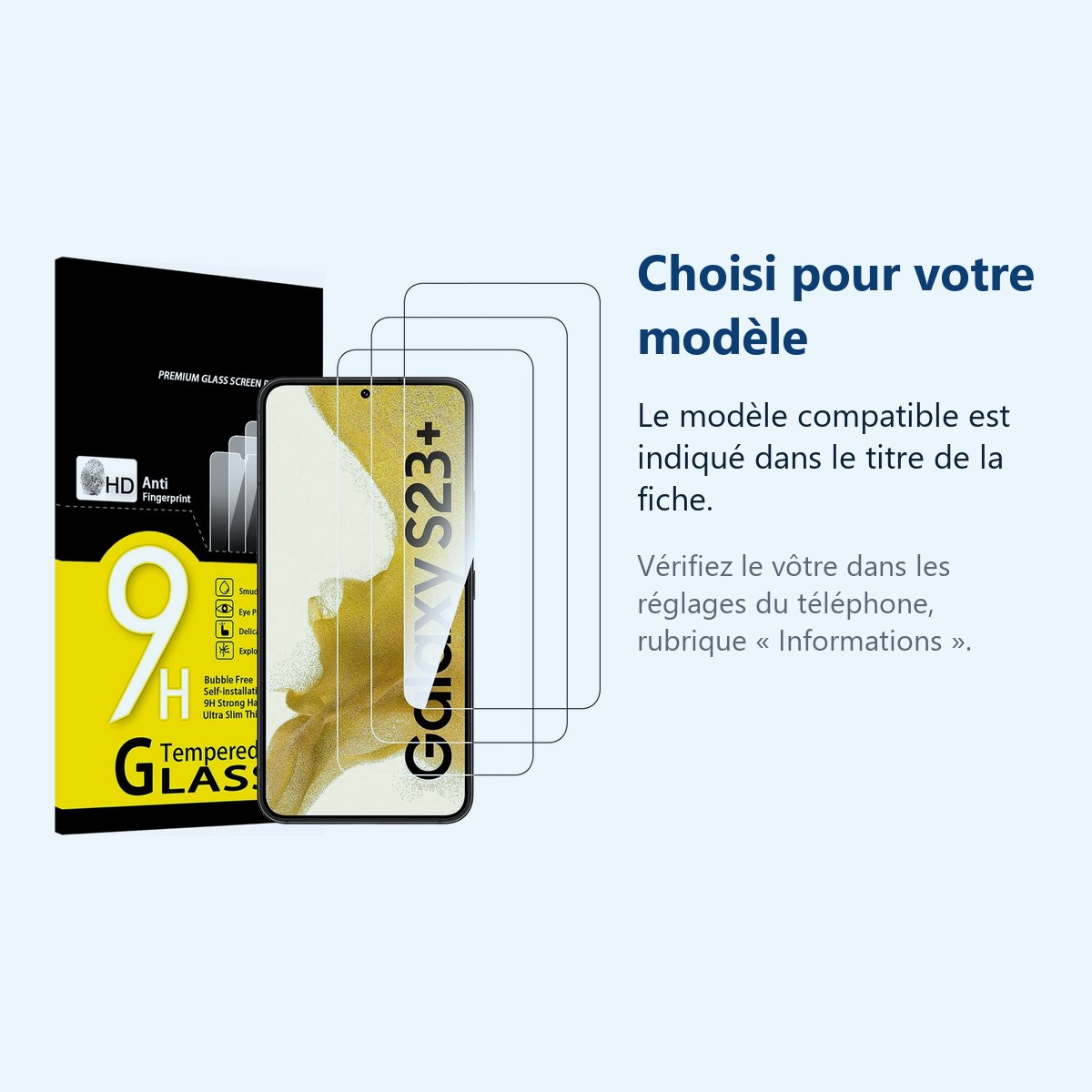 Accessoire ajusté au modèle exact – Verre Trempé pour Samsung Galaxy S23 Plus (6,6 pouces) [Pack 3] Film Vitre Protection Ecr