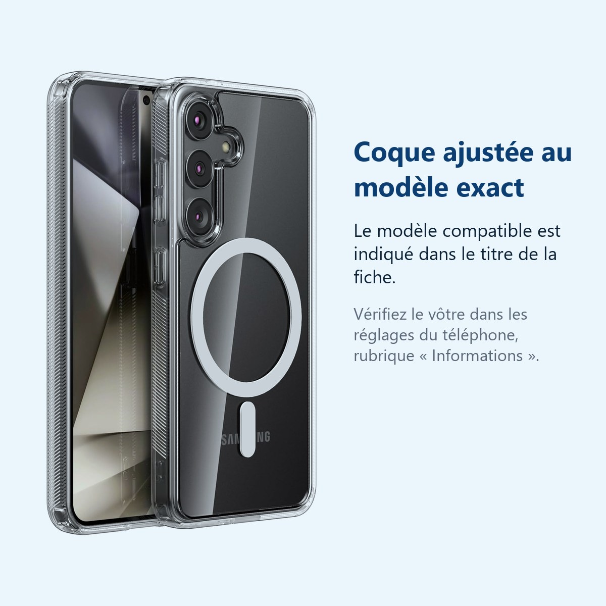 Accessoire ajusté au modèle exact – Coque Silicone Transparente Compatible Magsafe Pour Samsung Galaxy S24 Plus
