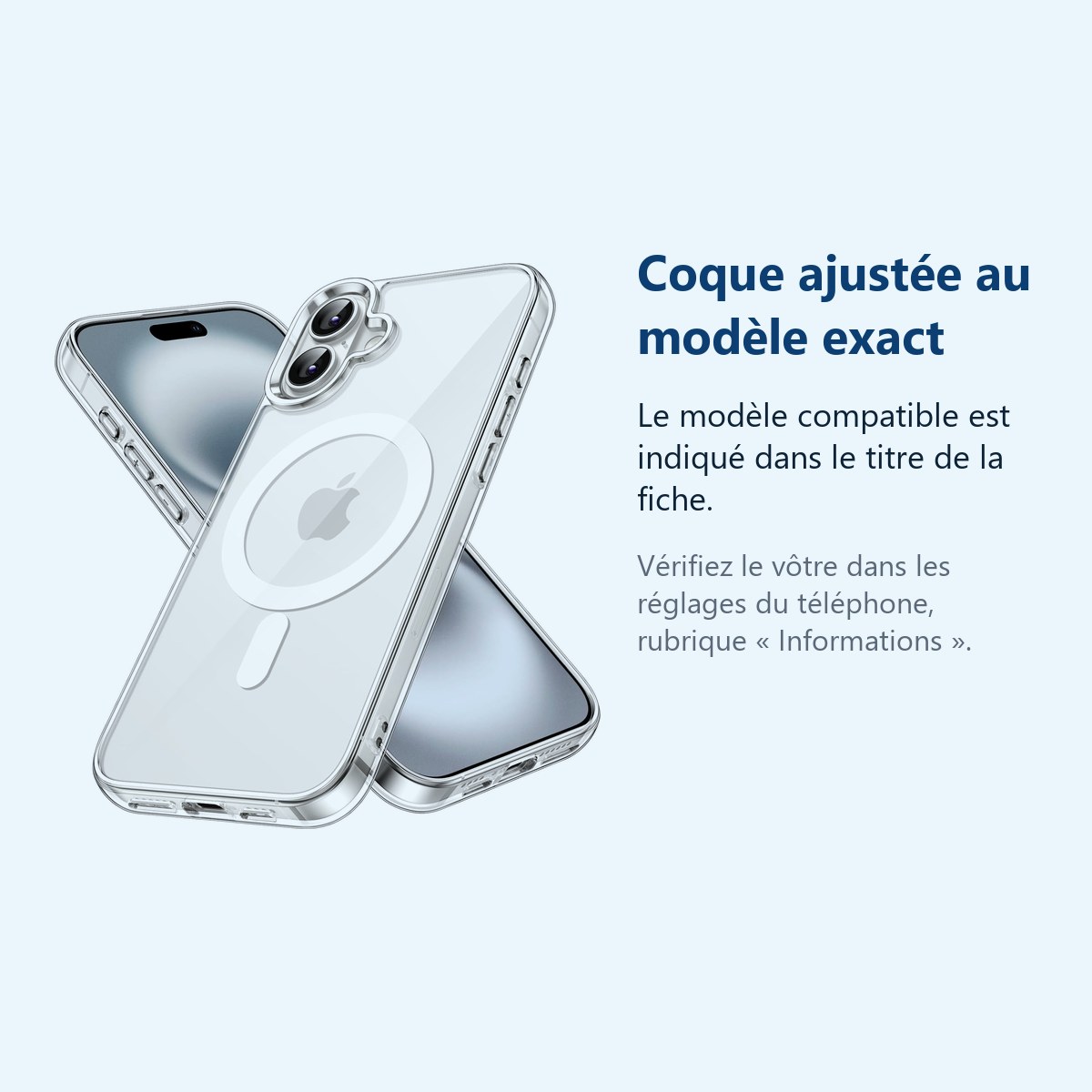 Accessoire ajusté au modèle exact – Coque Silicone Transparente Compatible Magsafe Pour iPhone 16