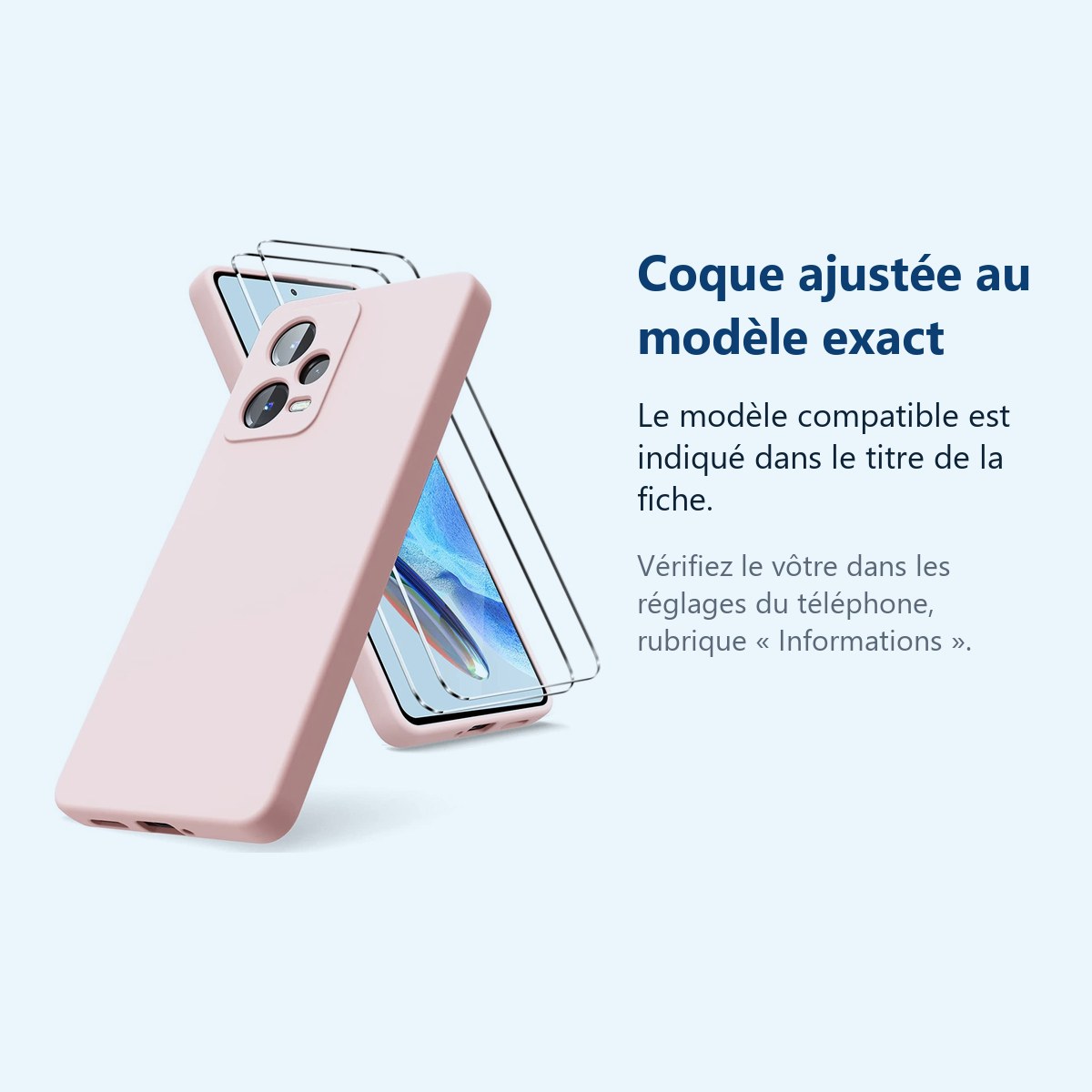 Accessoire ajusté au modèle exact – Coque Silicone Rose + 2 Verres Trempes Pour Xiaomi Redmi Note 12 Pro 5G