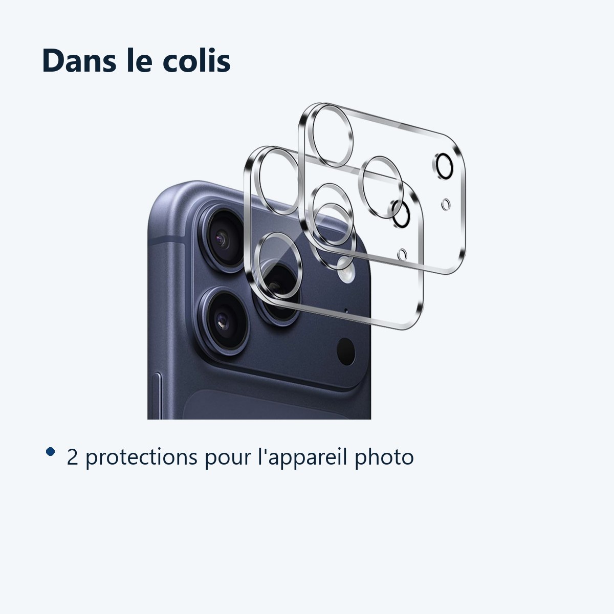Contenu du colis – Verres Protection Camera Arriere Transparent X2 Pour iPhone 17 Pro Max