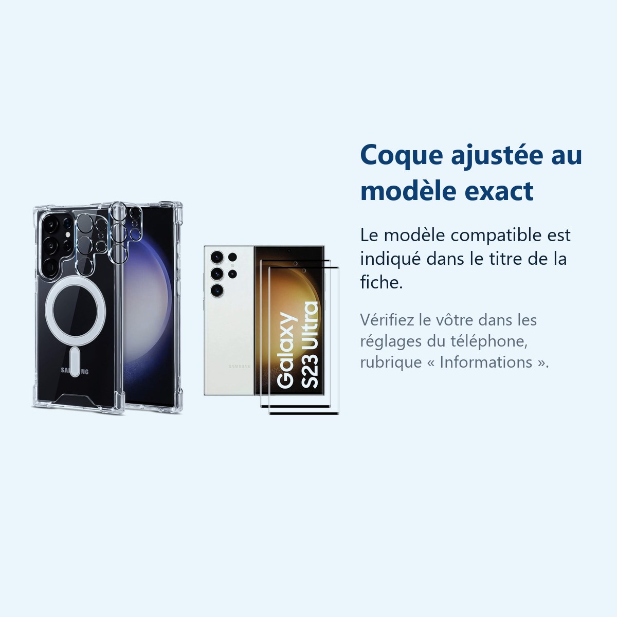 Accessoire ajusté au modèle exact – Coque Silicone Transparente Compatible Magsafe + Verres Trempes et Protections Camera Arr