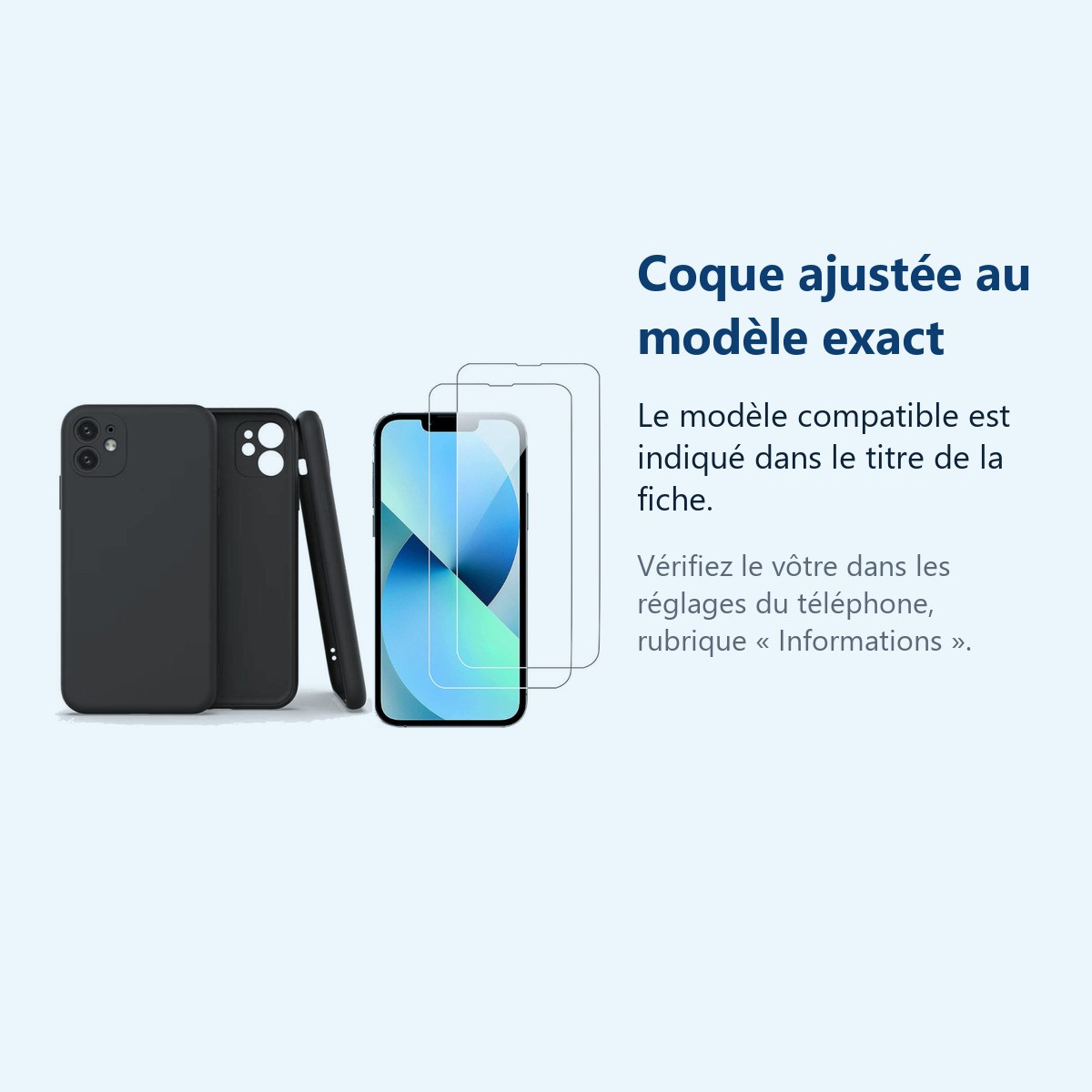 Accessoire ajusté au modèle exact – Coque Silicone Pour iPhone 13 Couleur Noir Protection Objectif Appareil Photo + 2 Verres