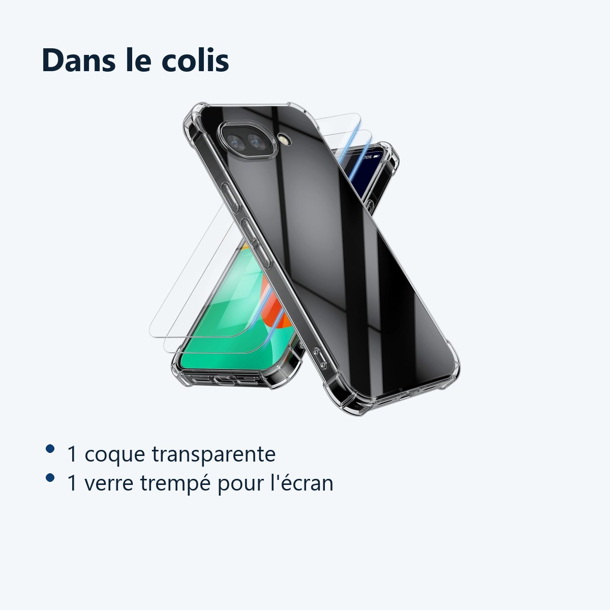 Contenu du colis – Coque Pour Google Pixel 10a Silicone Transparente Angles Renforces + Verre Trempe