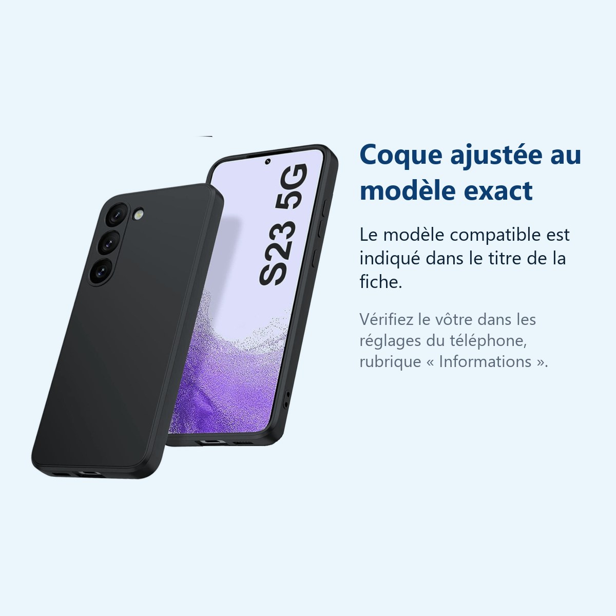 Accessoire ajusté au modèle exact – Coque Silicone Noir Pour Samsung Galaxy S23 5G