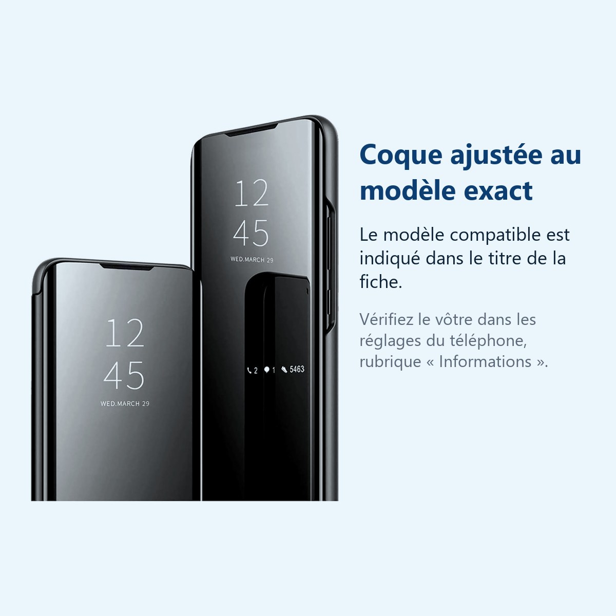 Accessoire ajusté au modèle exact – Coque Folio Rabat Miroir Pour Samsung Galaxy S23 Couleur Noir