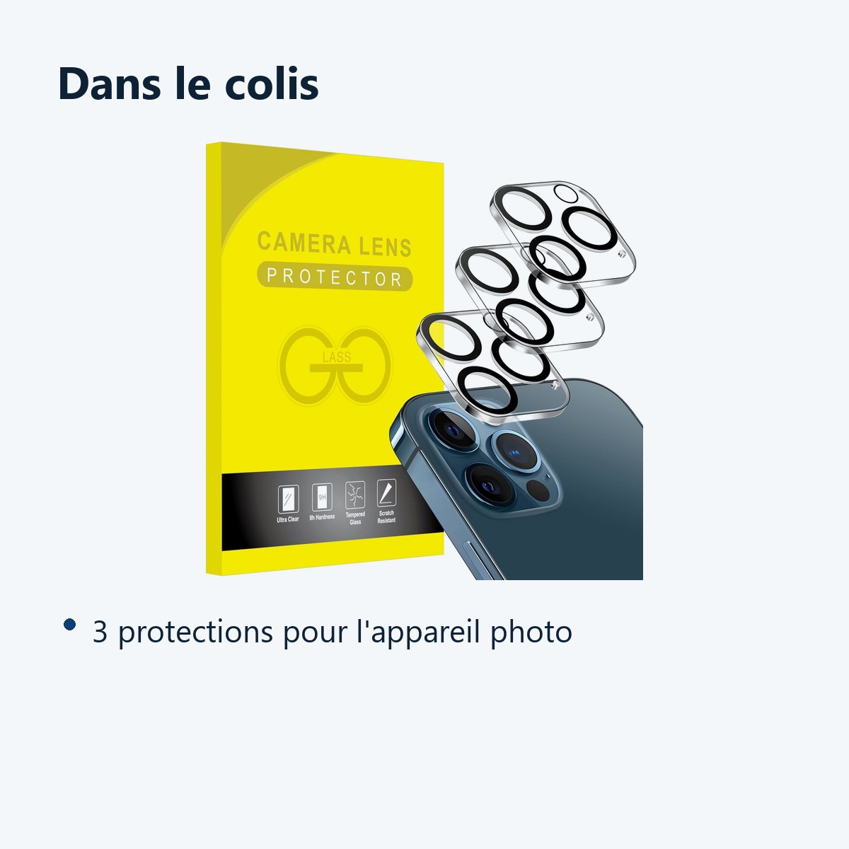 Contenu du colis – Verres Protection Camera Arriere X3 Pour iPhone 12 Pro