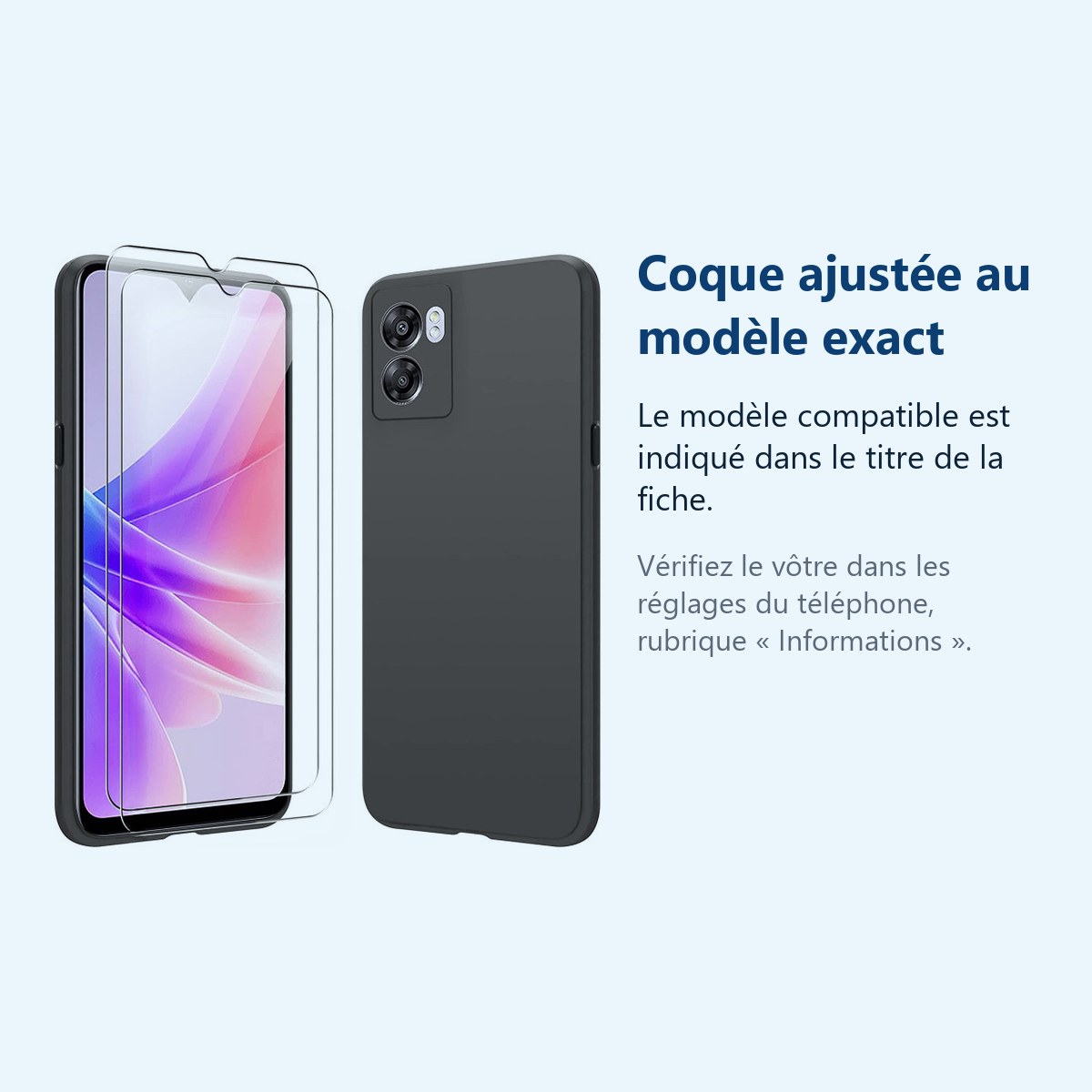 Accessoire ajusté au modèle exact – Coque Silicone TPU Couleur Noire + 2 Verres Trempes Pour Oppo A77 5G / A57 5G