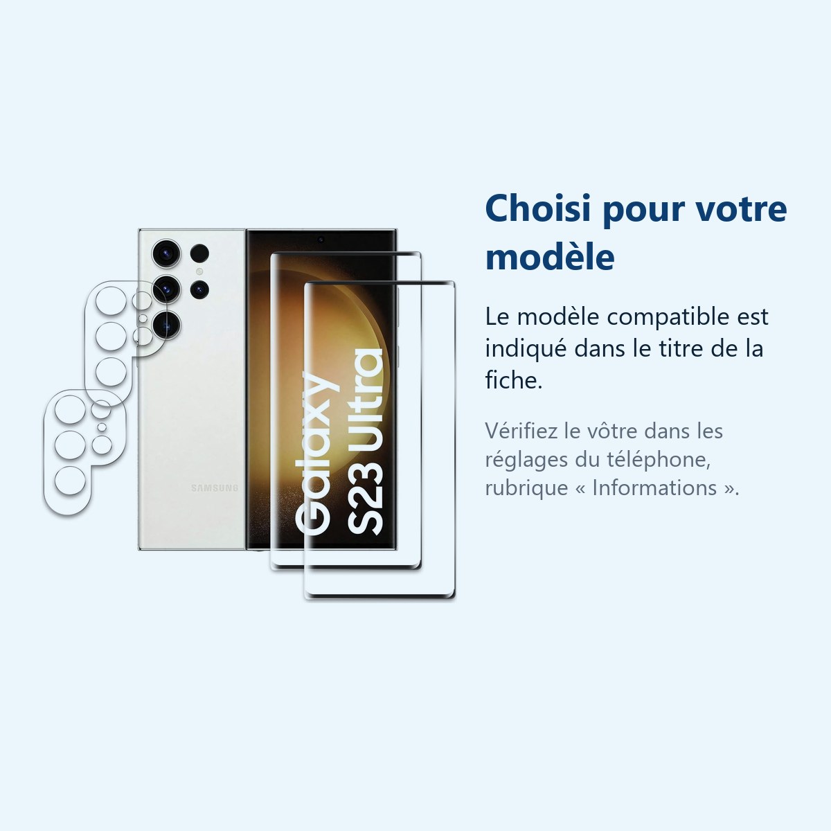 Accessoire ajusté au modèle exact – Verres Trempes et Protections Camera Arriere Transparent X2 Pour Samsung Galaxy S23 Ultr