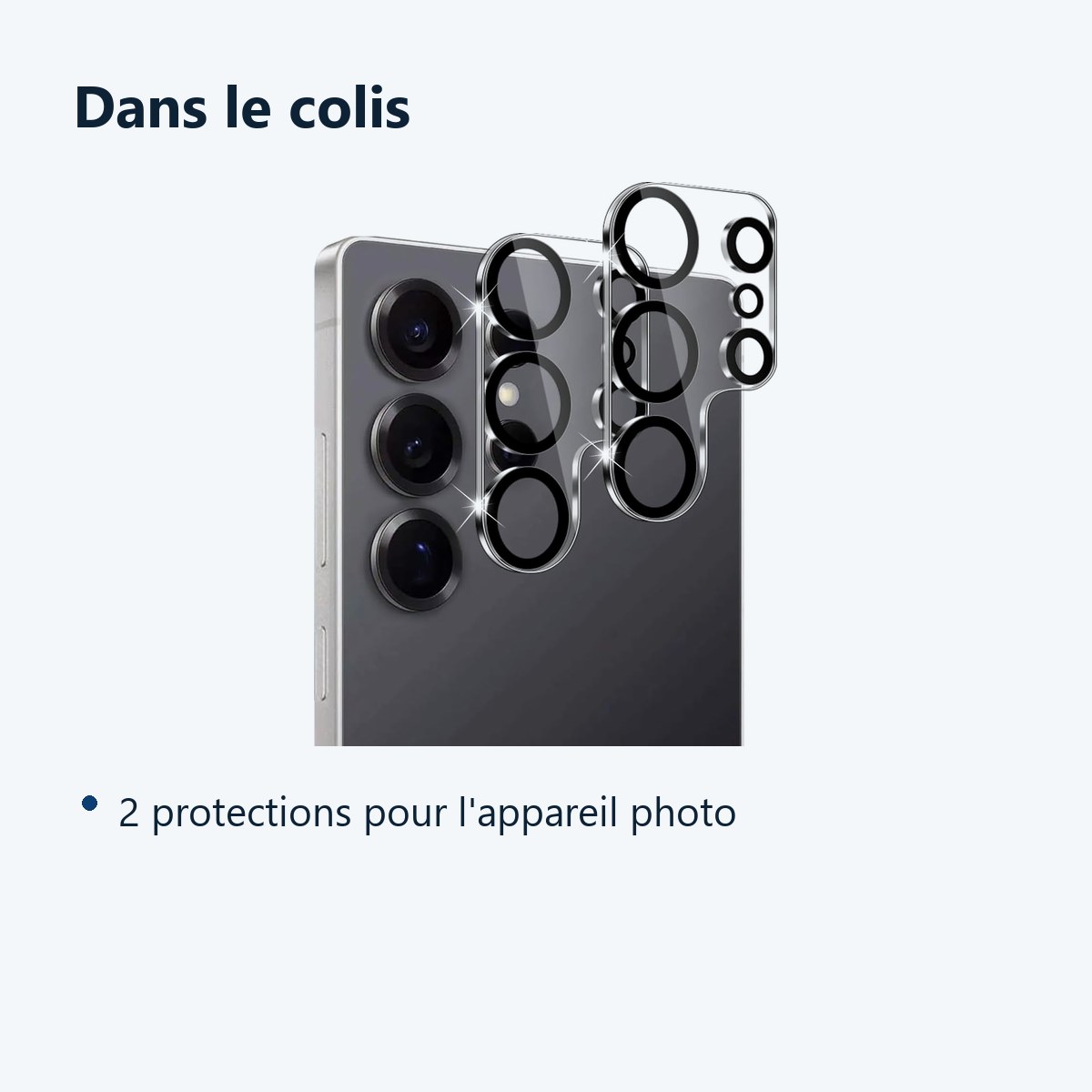 Contenu du colis – Verres Protection Camera Arriere Transparent X2 Pour Samsung Galaxy S25 Ultra