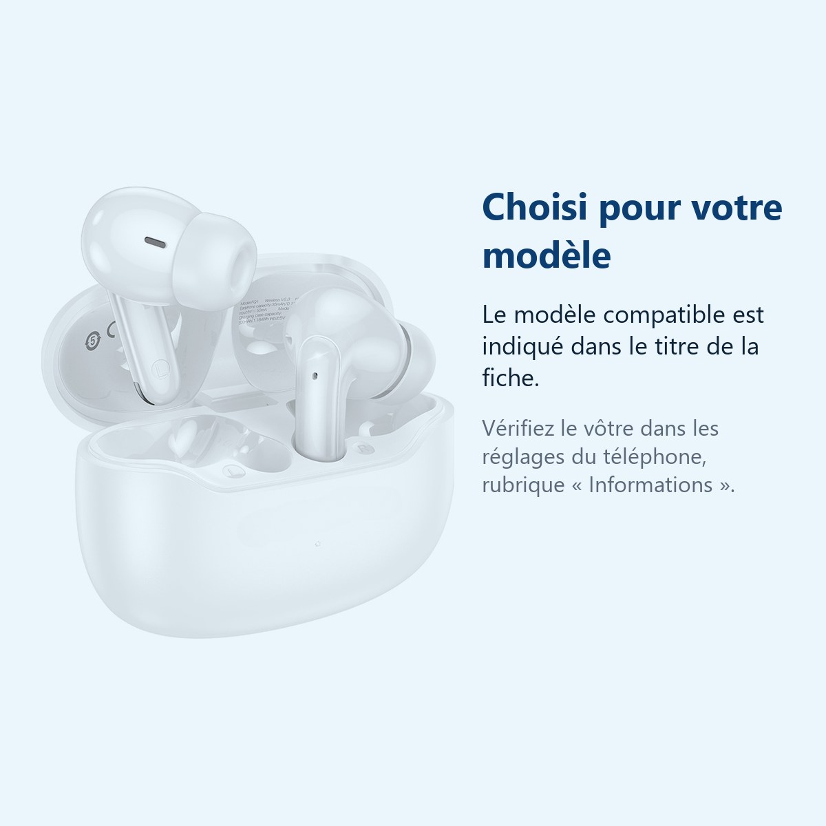 Accessoire ajusté au modèle exact – Ecouteurs Bluetooth 5,4 Blanc sans Fil Hi-FI Son Stéréo Microphones Intégrés USB-C Charge