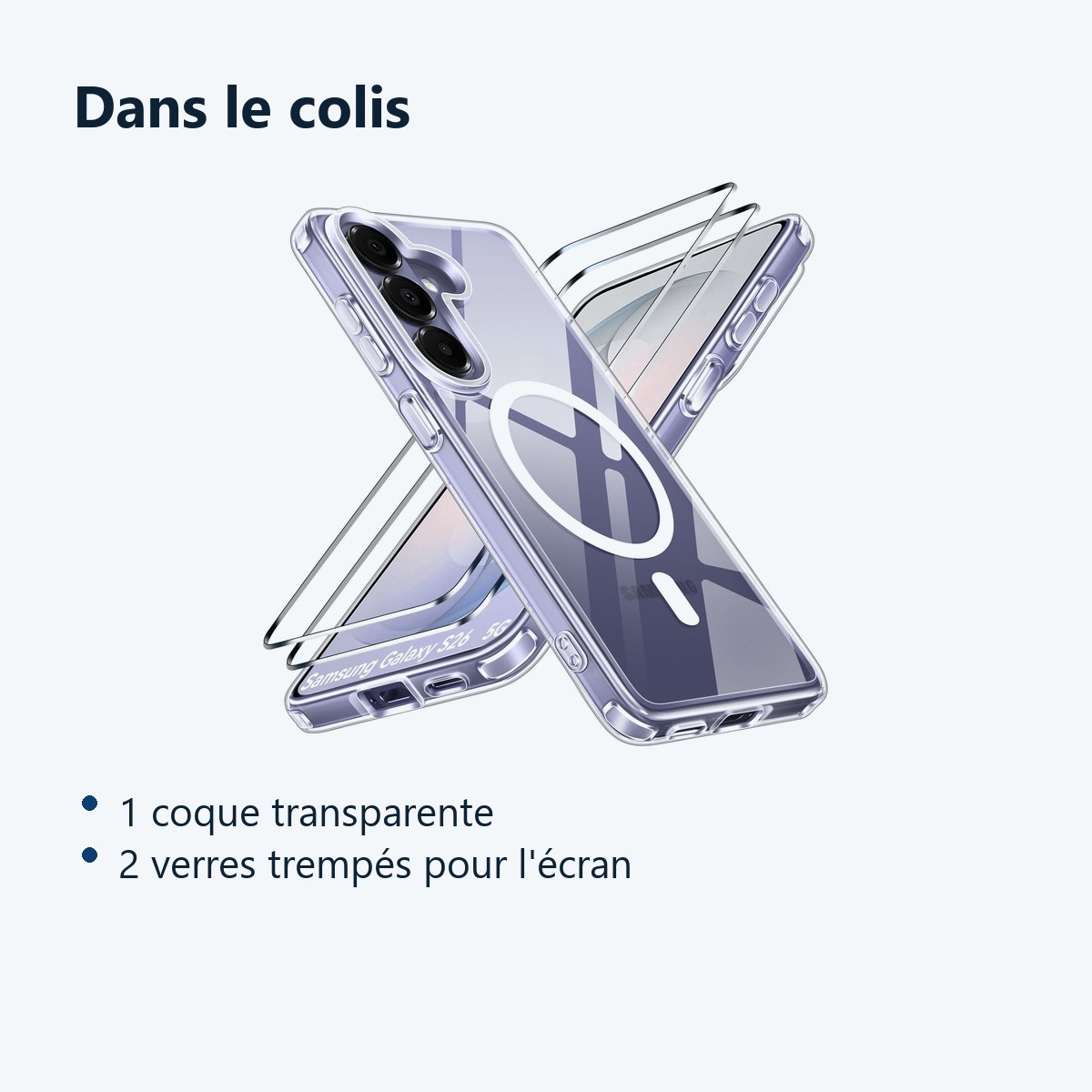 Contenu du colis – Coque Silicone Transparente Compatible Magsafe + Verres Trempes X2 Pour Samsung Galaxy S26