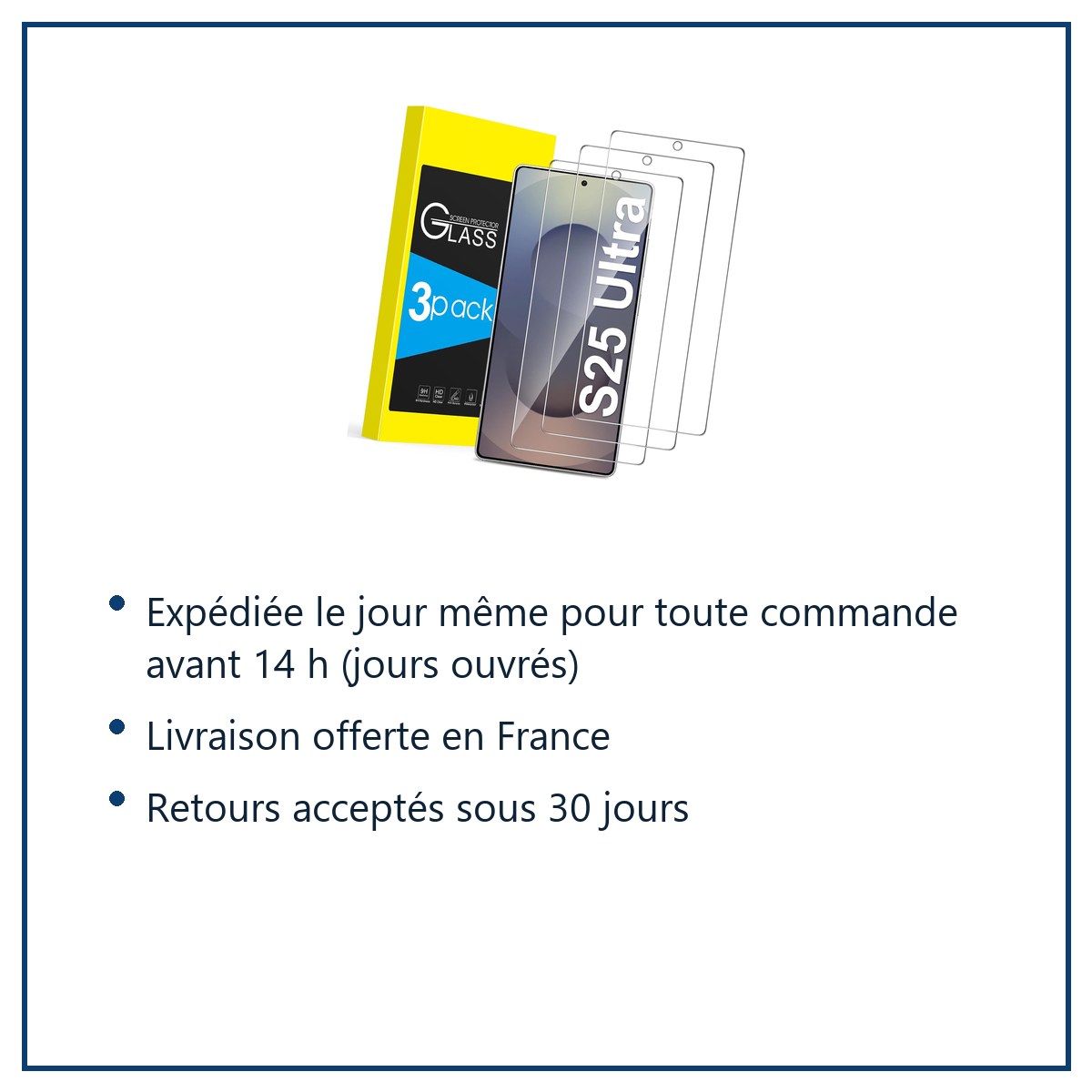 Expédition le jour même, livraison offerte, retours sous 30 jours – Verres Trempes X3 Pour Samsung Galaxy S25 Ultra