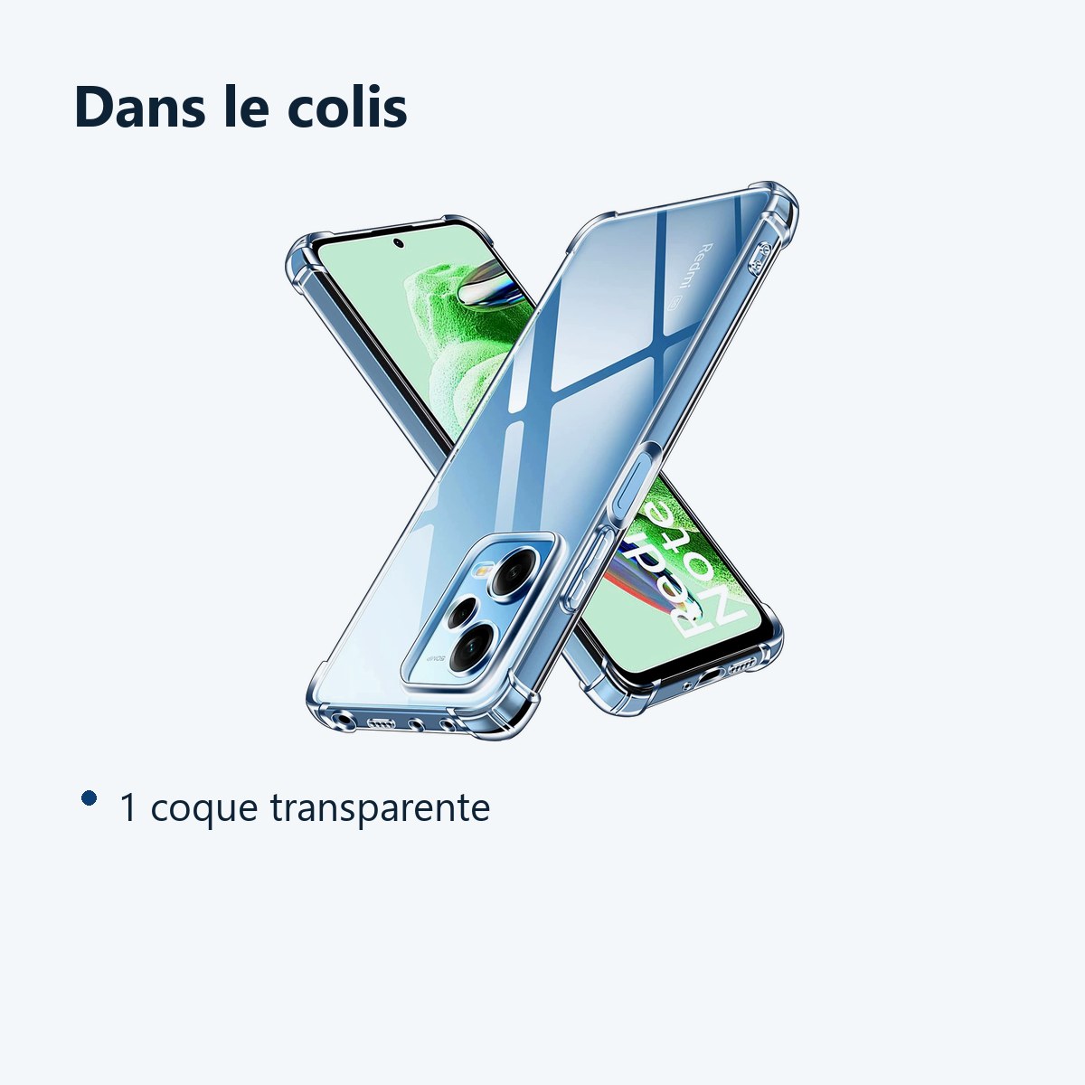 Contenu du colis – Coque Silicone Transparente Angles Renforces Pour Xiaomi Redmi Note 12 5G