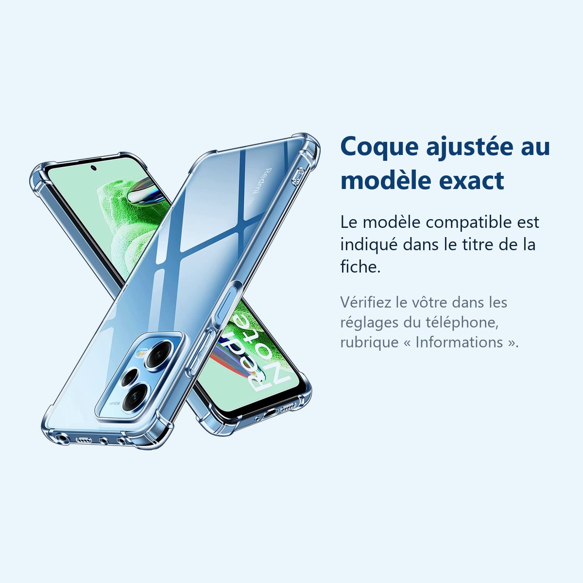 Accessoire ajusté au modèle exact – Coque Silicone Transparente Angles Renforces Pour Xiaomi Redmi Note 12 5G