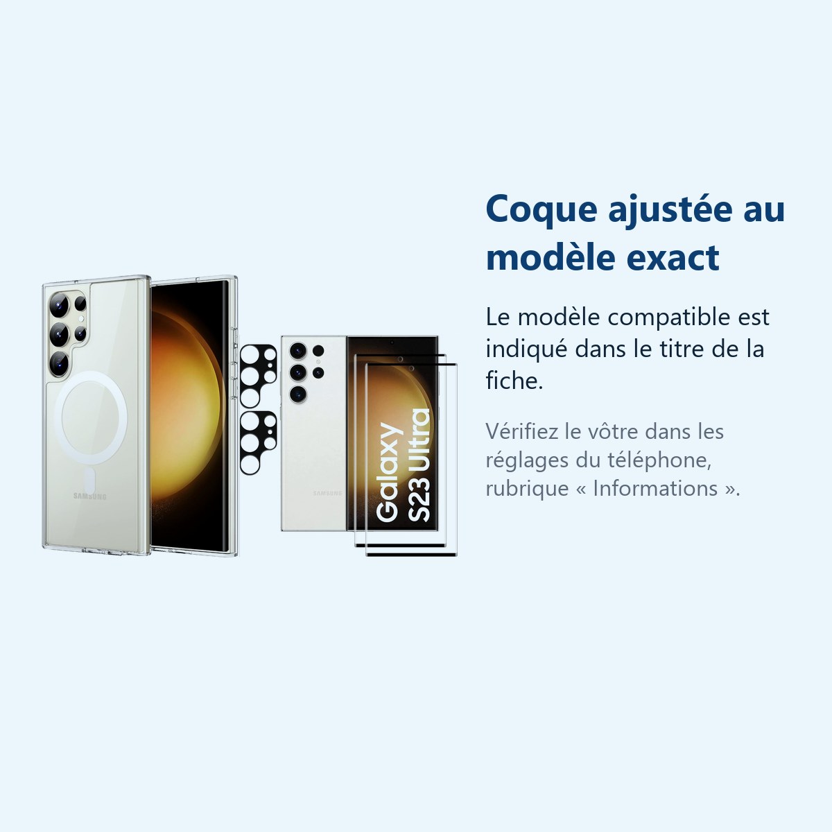 Accessoire ajusté au modèle exact – Coque Silicone Transparente Compatible Magsafe + Verres Trempes et Protections Camera Arr