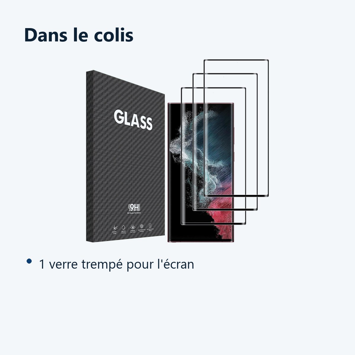 Contenu du colis – Verre Trempé pour Samsung Galaxy S22 Ultra (6,8 pouces) [Pack 3] Film Vitre Protection Ecran