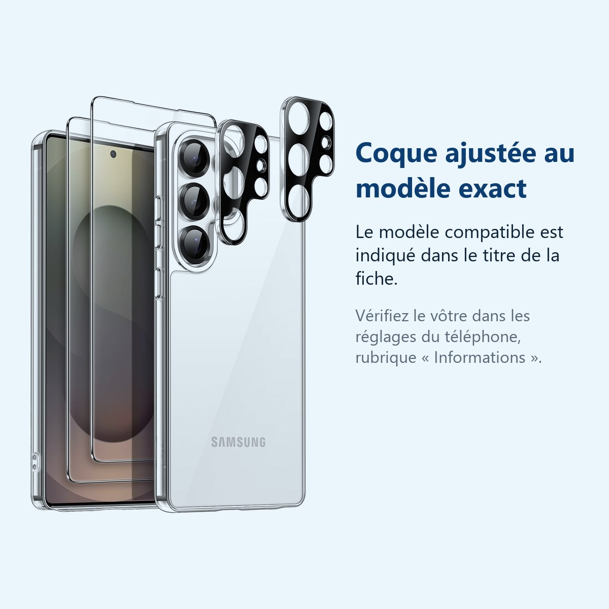 Accessoire ajusté au modèle exact – Coque Silicone Transparente + Verres Trempes et Protections Camera Arriere Transparent X2